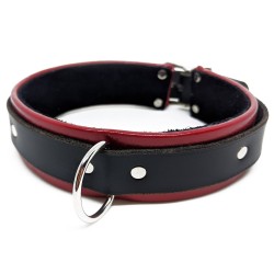 Tall Red Leather Collar - Lockable, 15" Adjustable